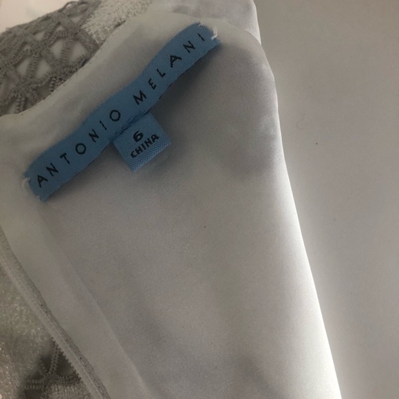 Antonio Melani White And Gray Lace Cap Sleeve V Neck Cocktail Dress size 6 - Picture 10 of 14
